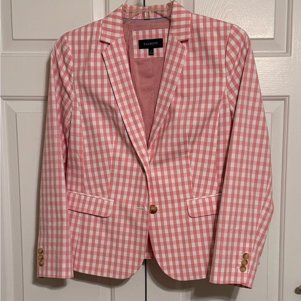 Talbots Pink and White Checkered Blazer